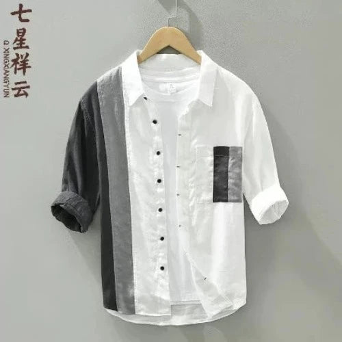 Importé - Chemise en Lin Pour Homme Tendance Manches 3/4