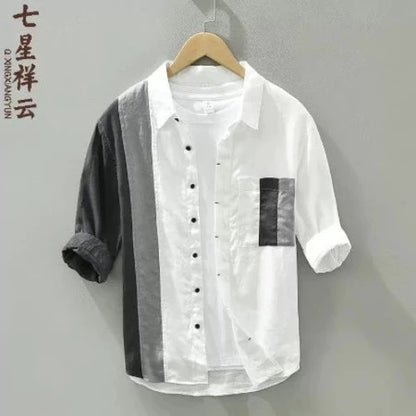 Importé - Chemise en Lin Pour Homme Tendance Manches 3/4