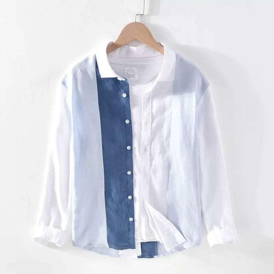 Importé - Chemise Homme Pur Lin Bi-Color Manches Longues