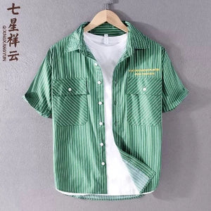 Importé - Chemise Homme  Slim Rayée Décontractées  À Manches Courtes 100% Coton