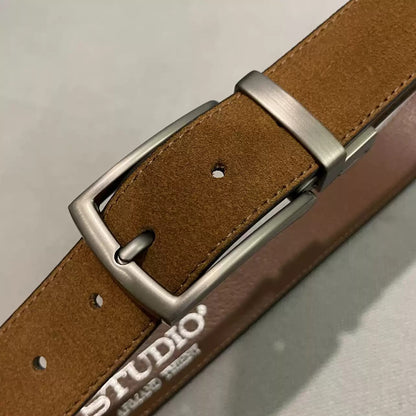 Importé - Ceinture Homme en Cuir Véritable Nubuck Marron, Qualité Export Europe