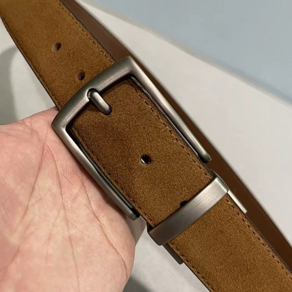 Importé - Ceinture Homme en Cuir Véritable Nubuck Marron, Qualité Export Europe