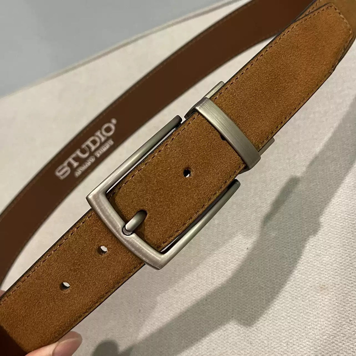 Importé - Ceinture Homme en Cuir Véritable Nubuck Marron, Qualité Export Europe