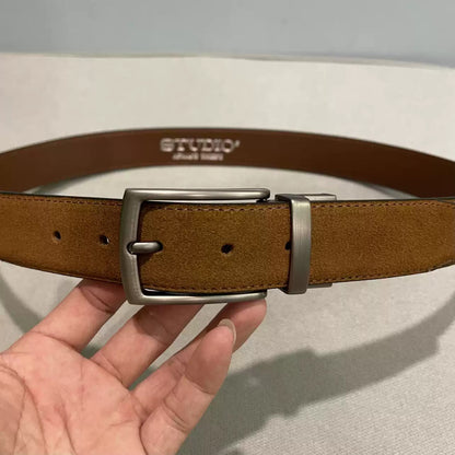 Importé - Ceinture Homme en Cuir Véritable Nubuck Marron, Qualité Export Europe