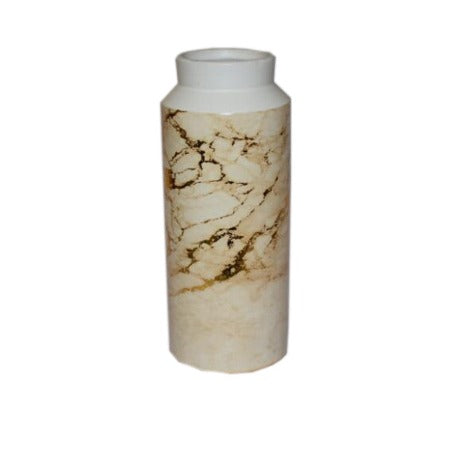Vase Long en Porcelaine Effet Marbre Dore-13x13cm
