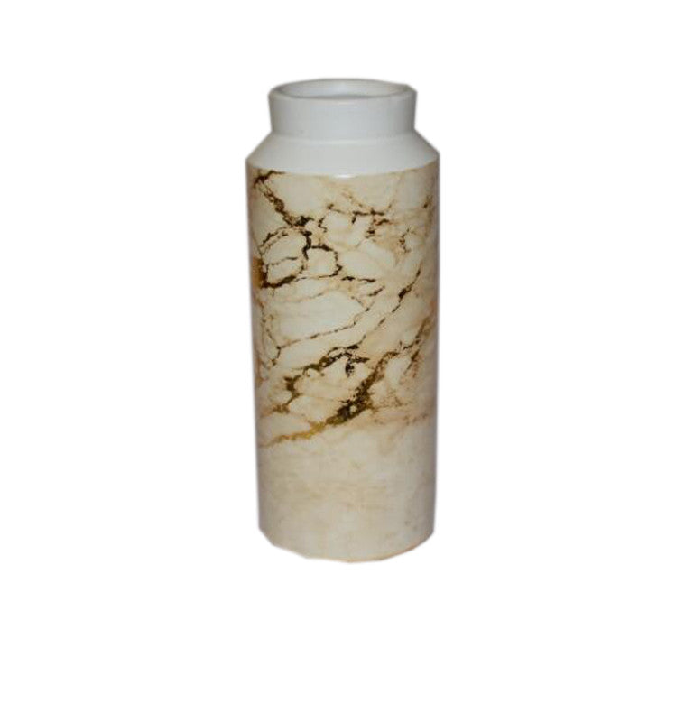 Vase Long en Porcelaine Effet Marbre Dore-13x13cm