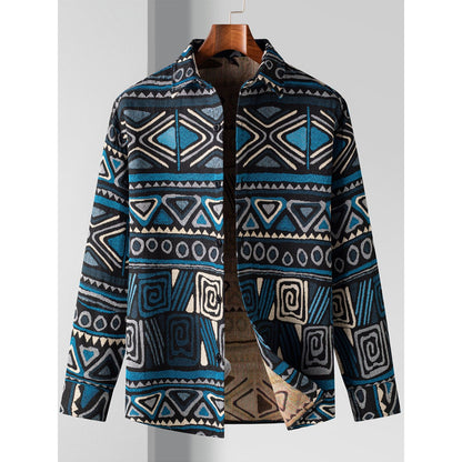 Importé - Veste-Chemise Homme Manches Longues ROMON Tweed Motif Ethnique Style Rétro - 19YZ24695