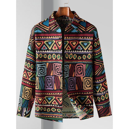 Importé - Veste-Chemise Homme Manches Longues ROMON Tweed Motif Ethnique Style Rétro - 19YZ24695