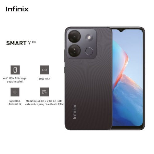 Infinix Smart 7 HD - 64Go / 2+2Go - 8MP - 5000MAh - 12Mois Garantie