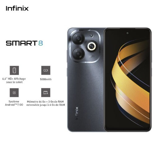 Infinix Smart 8 - 64Go / 3+3Go - 13MP - 5000MAh - 12Mois Garantie