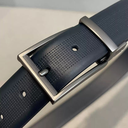 Importé - Ceinture Homme en Cuir Véritable Bleu Foncé, Boucle Ardillon 3,3 cm