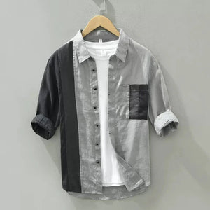 Importé - Chemise en Lin Pour Homme Tendance Manches 3/4