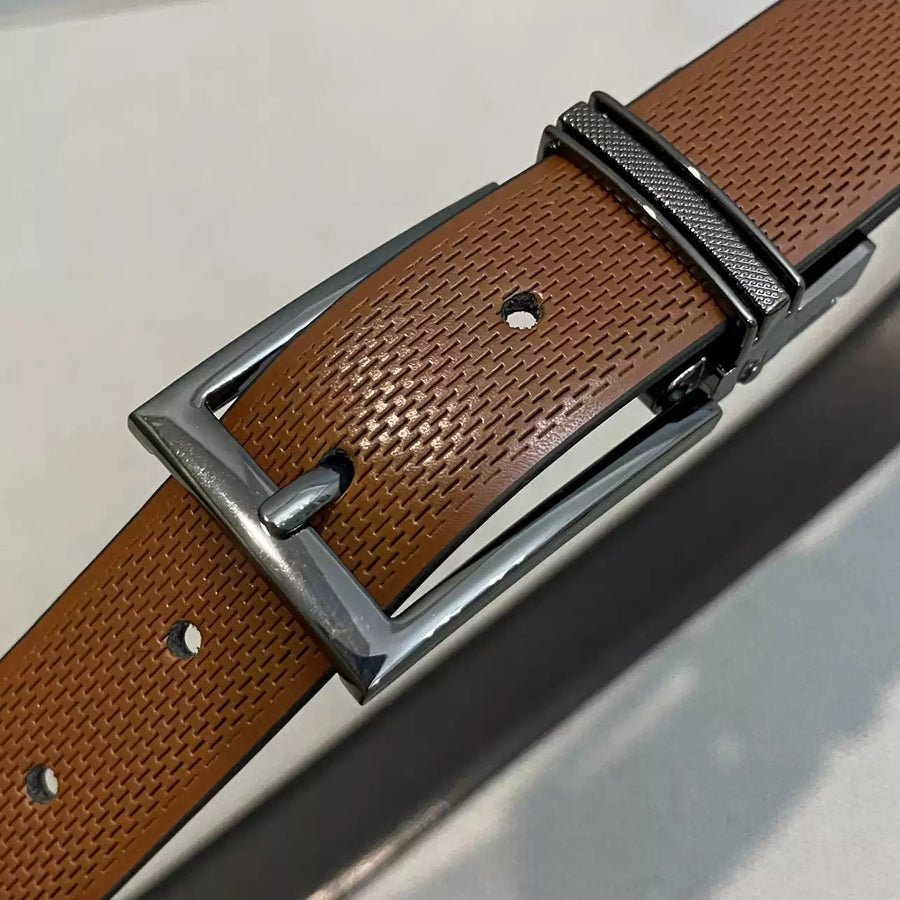 Importé - Ceinture Homme Réversible en Cuir Véritable Marron, Boucle Ardillon 2,8 cm