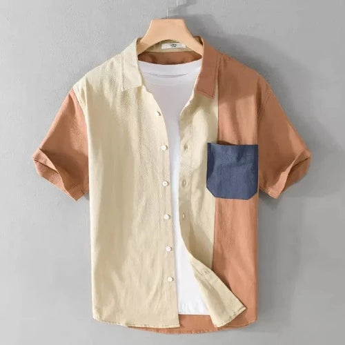Importé - Chemise Bi-Color Homme Tendance À Manches Courtes