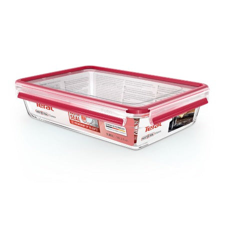 BOITE DE CONSERVATION EN VERRE TEFAL-3L-MASTER SEAL RECT-ROUGE