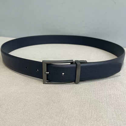 Importé - Ceinture Homme en Cuir Véritable Bleu Foncé, Boucle Ardillon 3,3 cm