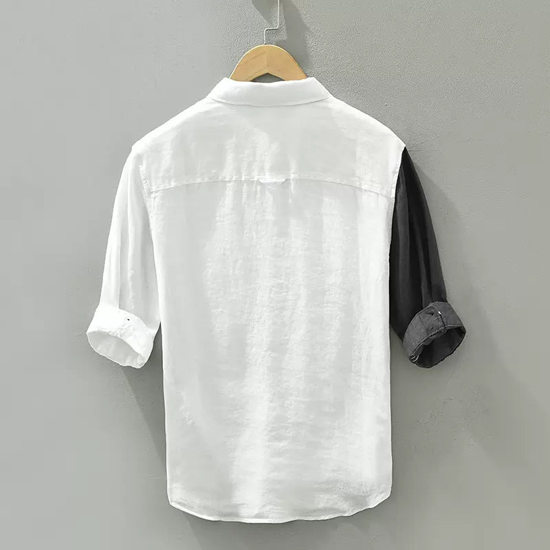 Importé - Chemise en Lin Pour Homme Tendance Manches 3/4