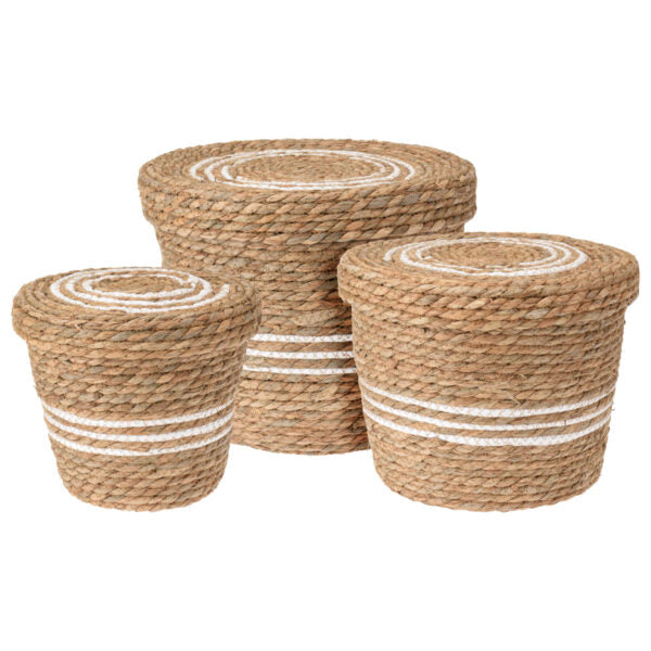 PANIER EN FEUILLE TRESSE-3PCS-NATUREL