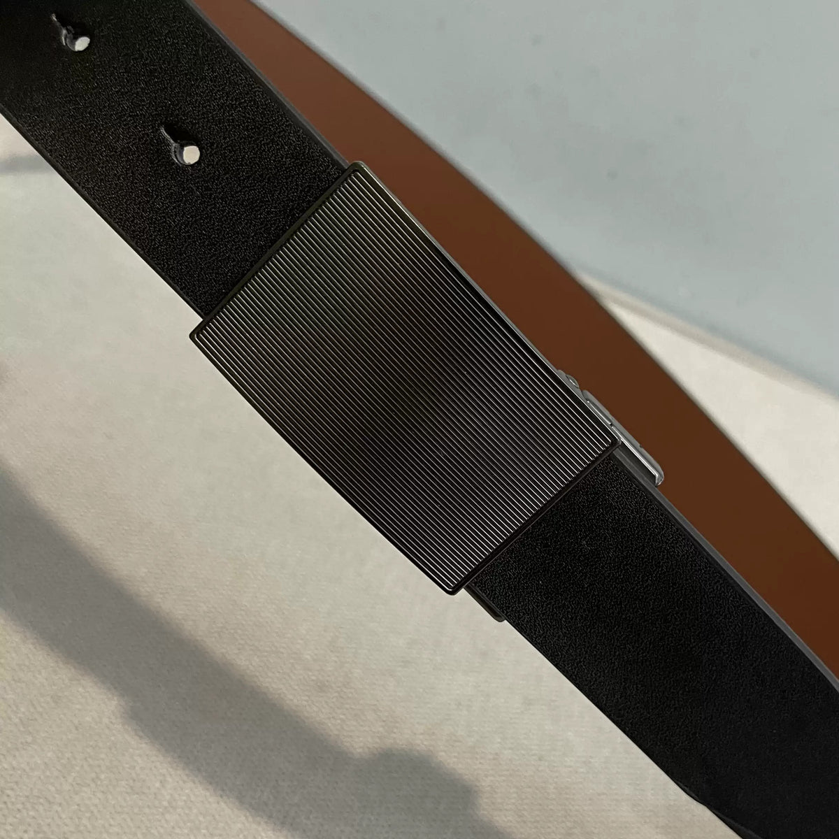 Importé - Ceinture Homme en Cuir Véritable Noir, Boucle Automatique 3,3 cm