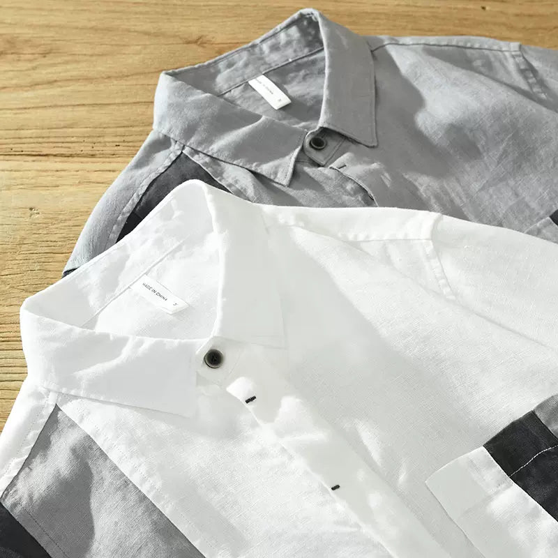 Importé - Chemise en Lin Pour Homme Tendance Manches 3/4