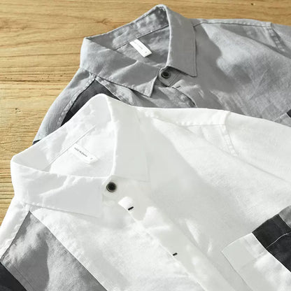 Importé - Chemise en Lin Pour Homme Tendance Manches 3/4