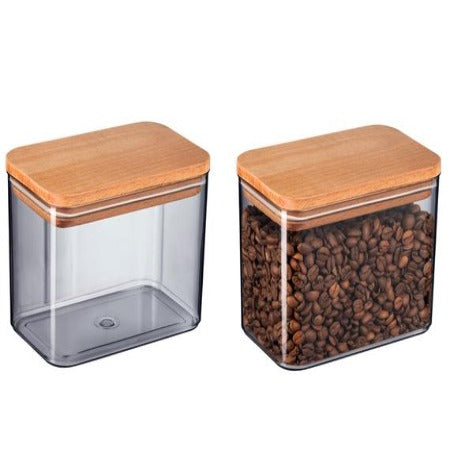 BOITE A PROVISION EN PLASTIQUE TRANSP COUVERCLE EN BOIS-1L