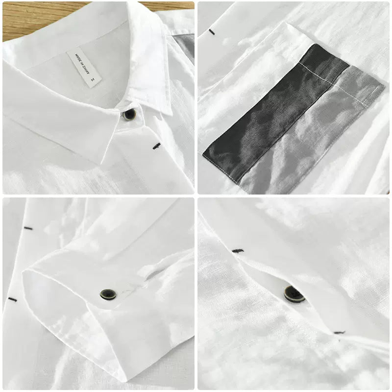 Importé - Chemise en Lin Pour Homme Tendance Manches 3/4