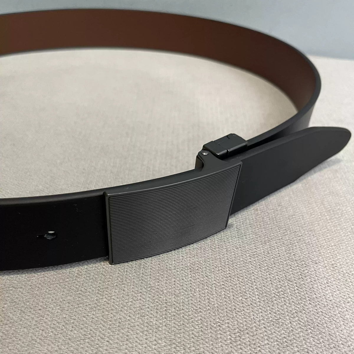 Importé - Ceinture Homme en Cuir Véritable Noir, Boucle Automatique 3,3 cm