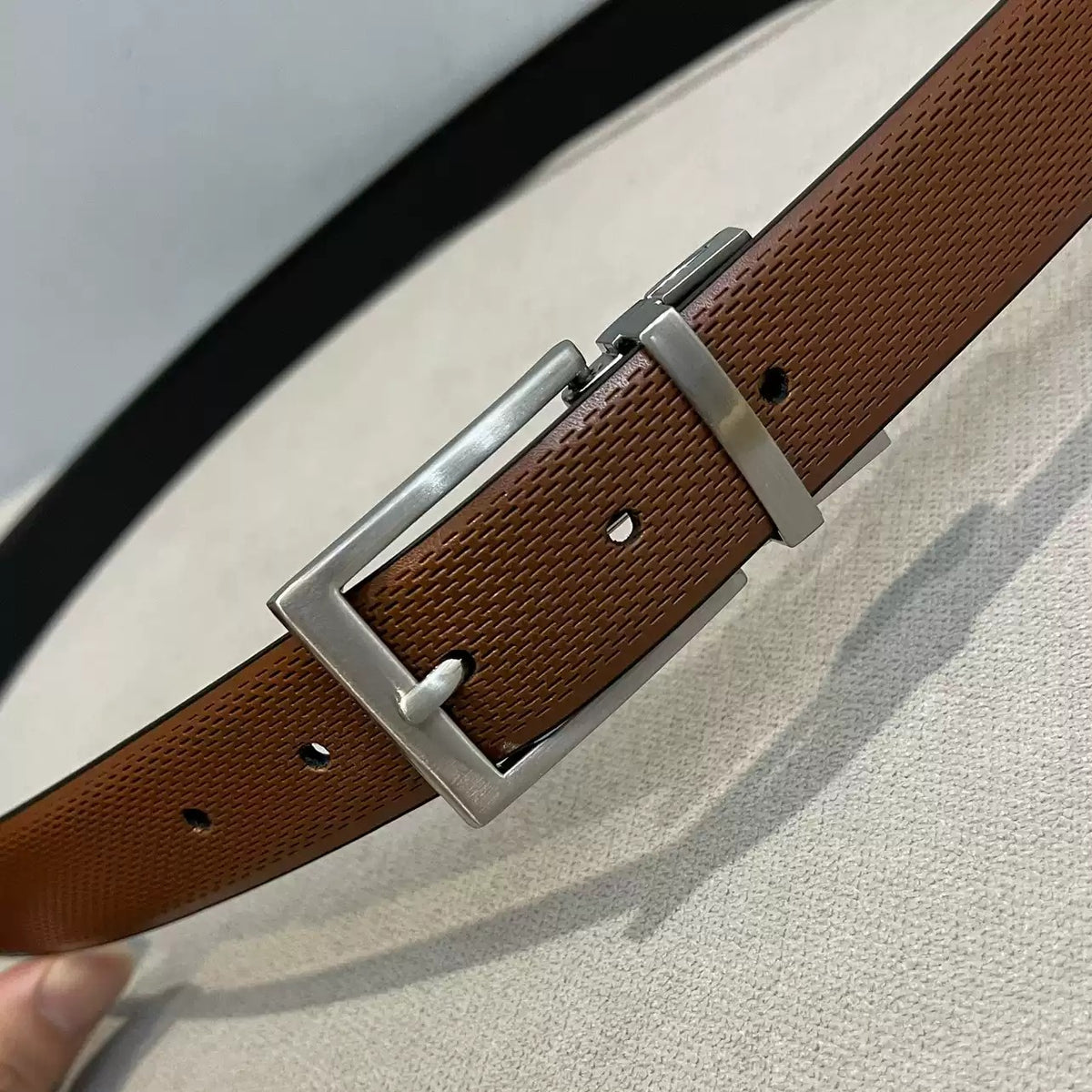 Importé - Ceinture Homme en Cuir Véritable Marron, Boucle Ardillon 2,8 cm, Qualité Export Europe