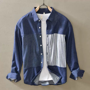 Importé - Chemise Homme Pur Coton Rayures Manches Longues