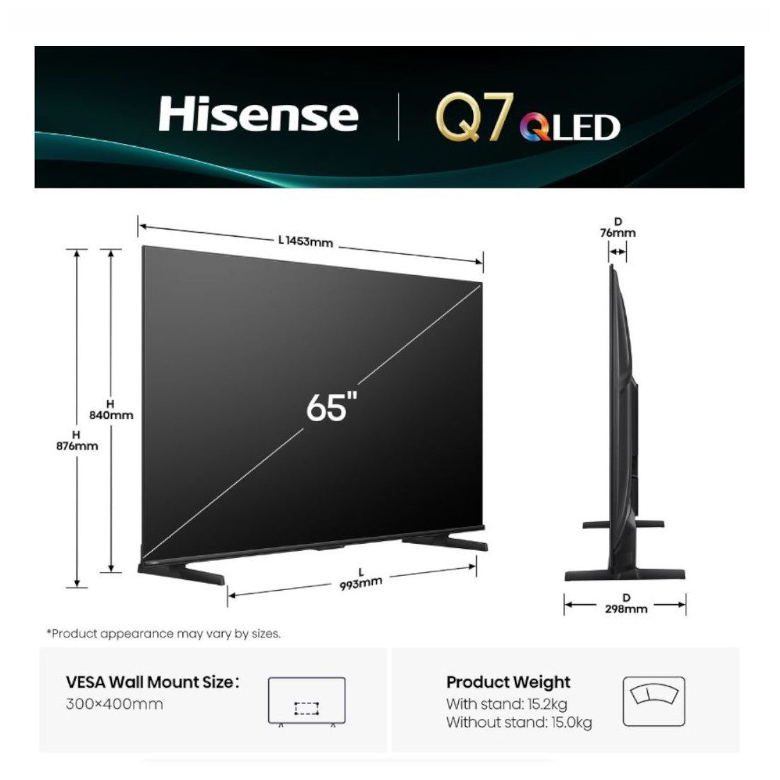 HISENSE TV 65'' QLED CONNECTÉE 144HZ QUANTOM DOT - 65Q7Q