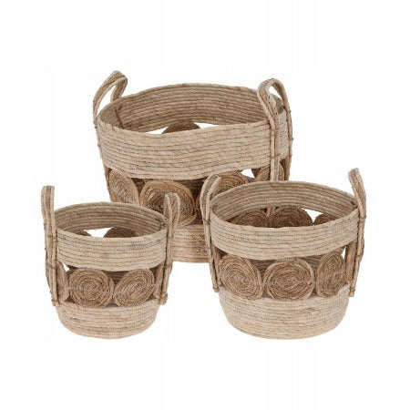 PANIER EN PAILLE TRESSE-SET DE 3PCS-COULEUR NATURELLE