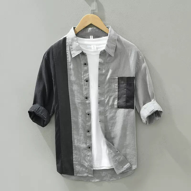 Importé - Chemise en Lin Pour Homme Tendance Manches 3/4