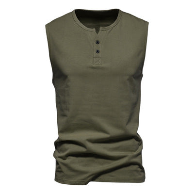 Importé - T-Shirt Hommes Décontractés Col Ouvert Sans Manches 100% Coton
