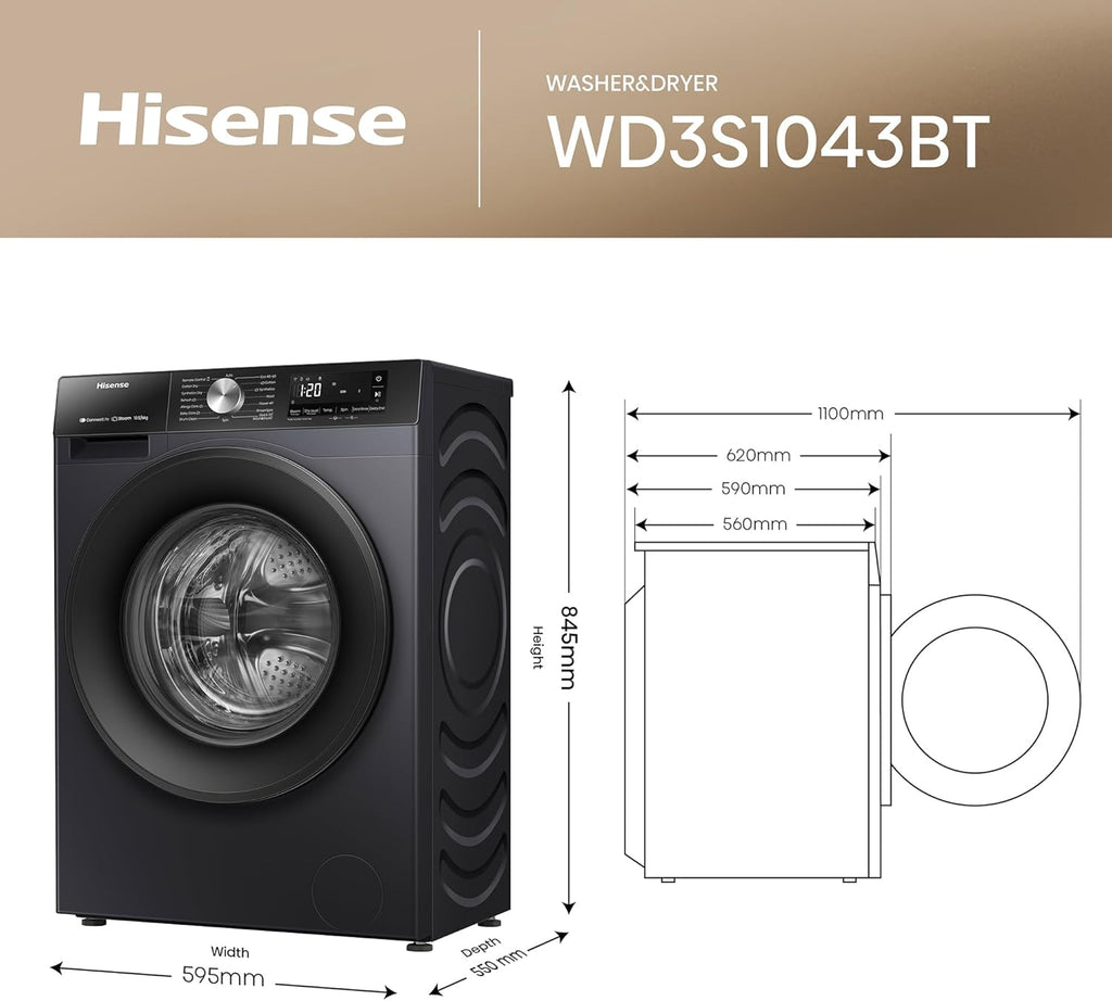 HISENSE MACHINE A LAVER 10.5KG + SECHAGE 6KG FRONT LOAD TITANIUM INVERTER - WD3S1043BT