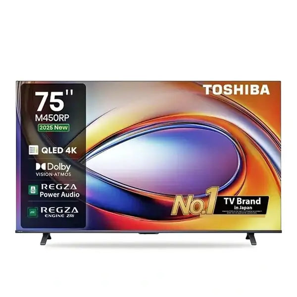 TV TOSHIBA 75″ - CONNECTÉE - QLED 4K - UHD - AI 4K UPSCAL - VIDAA - APPLE TV - WIFI - BT - HDMI - USB - 75M450RP