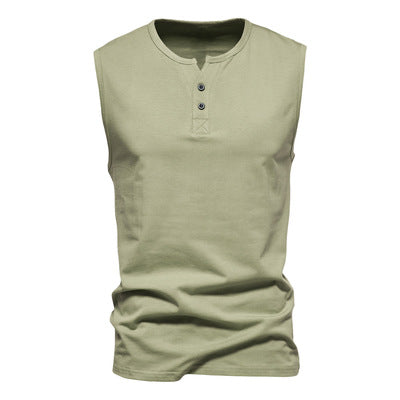 Importé - T-Shirt Hommes Décontractés Col Ouvert Sans Manches 100% Coton