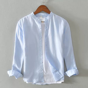 Importé - Chemise Homme Coton Lin Col Mao Manche Longue