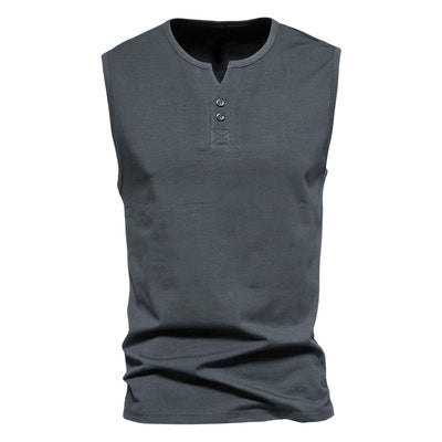 Importé - T-Shirt Hommes Décontractés Col Ouvert Sans Manches 100% Coton