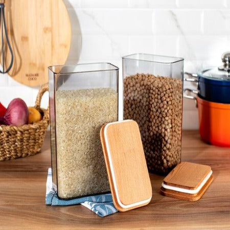 BOITE A PROVISION EN PLASTIQUE TRANSPARENT COUVERCLE EN BOIS-2L