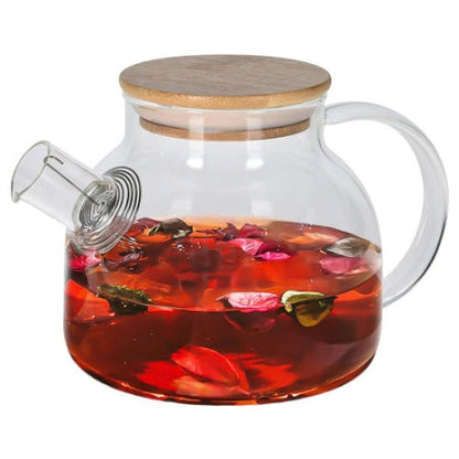 Theiere-1L-Verre+Filtre Couvercle en Bambou