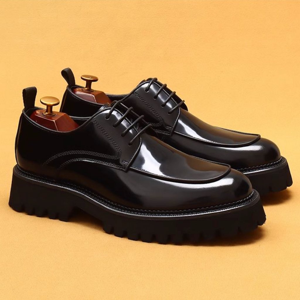 Importé Chaussure Mocassin Derby Cuir Verni Homme Large Semelle