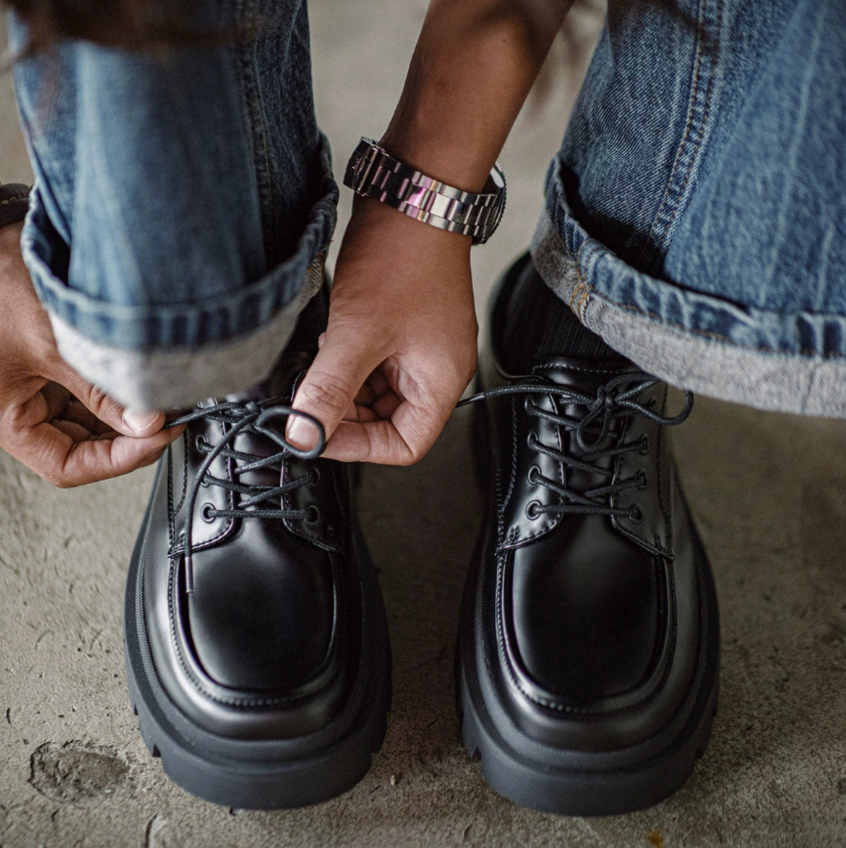 Importé - Chaussure Homme Mocassins Derby  Style Rétro En Cuir