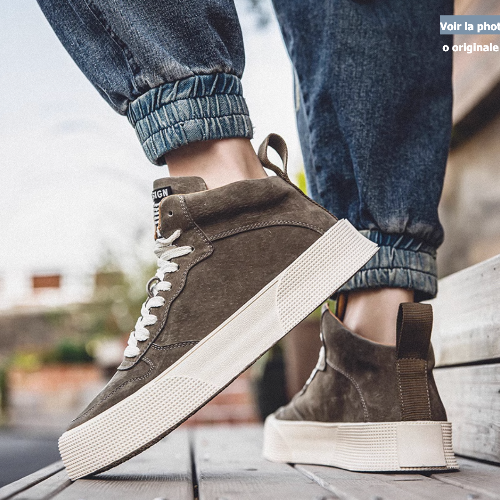 Importé - Chaussure Homme Baskets Rétro Semi Montantes Cuir Daim