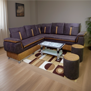 Salon Canapé Lamborin 7 Places +2 Poofs - Marron