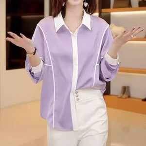 Importé - Chemiser Femmes Manches Longues Col Polo En Soie