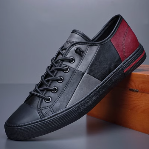 IMPORTÉ - Chaussure Homme Tennis à Lacets Cuir MicroFibre Mixé Surpiqué
