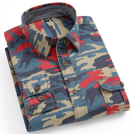 Importé - Chemise Homme Camouflage A Manches Longues En Coton