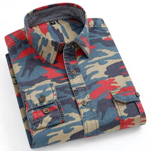Importé - Chemise Coton Homme Camouflage Manche Longue