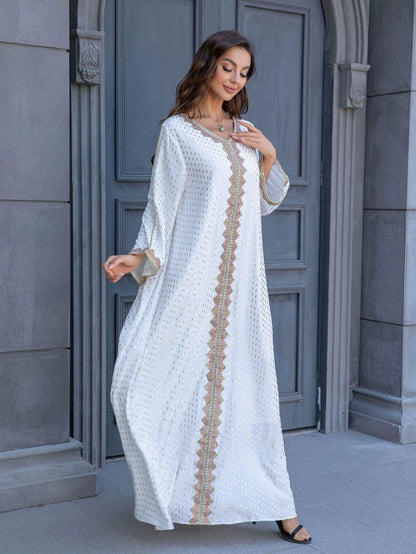 Importé -  Boubou Légère Femme Col en V Avec Broderies  Dorée